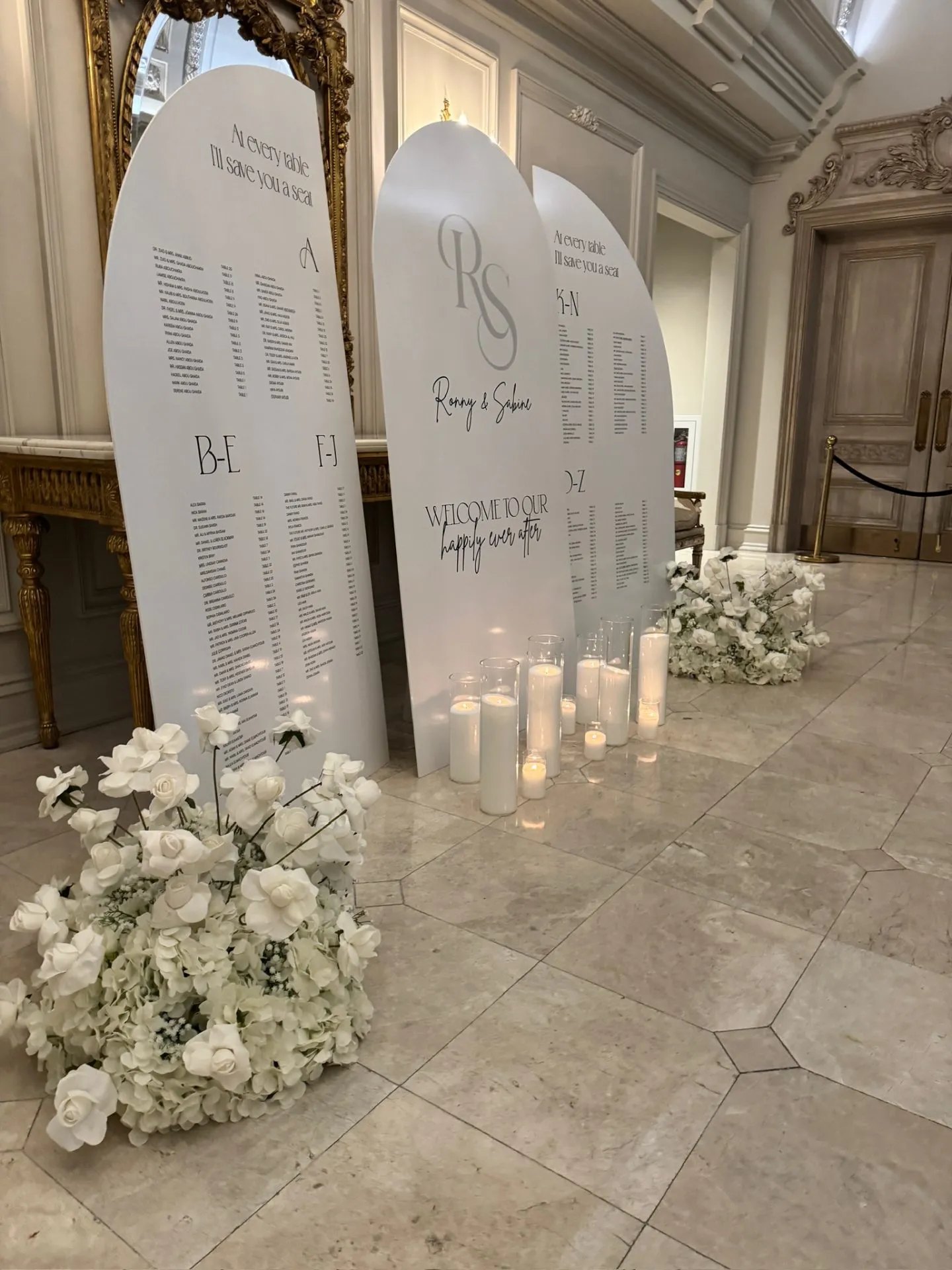 Entrance · Arched Seating Chart Display — Park Chateau Estate & Garden · East Brunswick, NJ, by Let's Bloom Florist