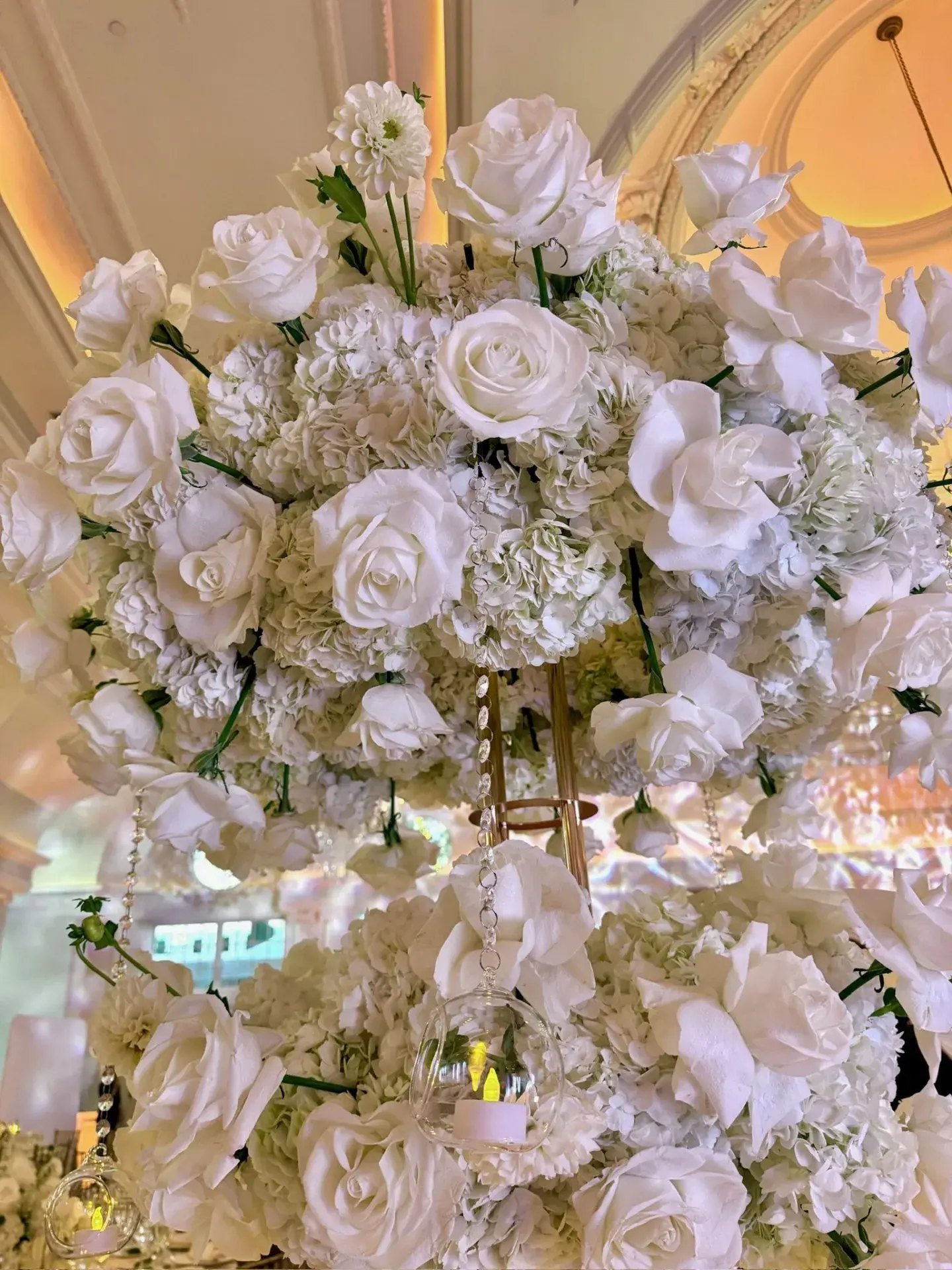 Floral Cloud · White Roses & Hydrangeas — Park Chateau Estate & Garden · East Brunswick, NJ, by Let's Bloom Florist