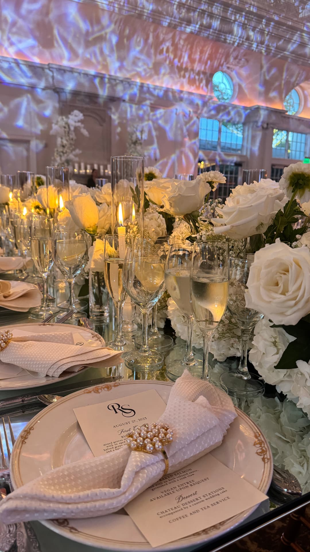 Mirror Table · White Floral Runner — Park Chateau Estate & Garden · East Brunswick, NJ, by Let's Bloom Florist
