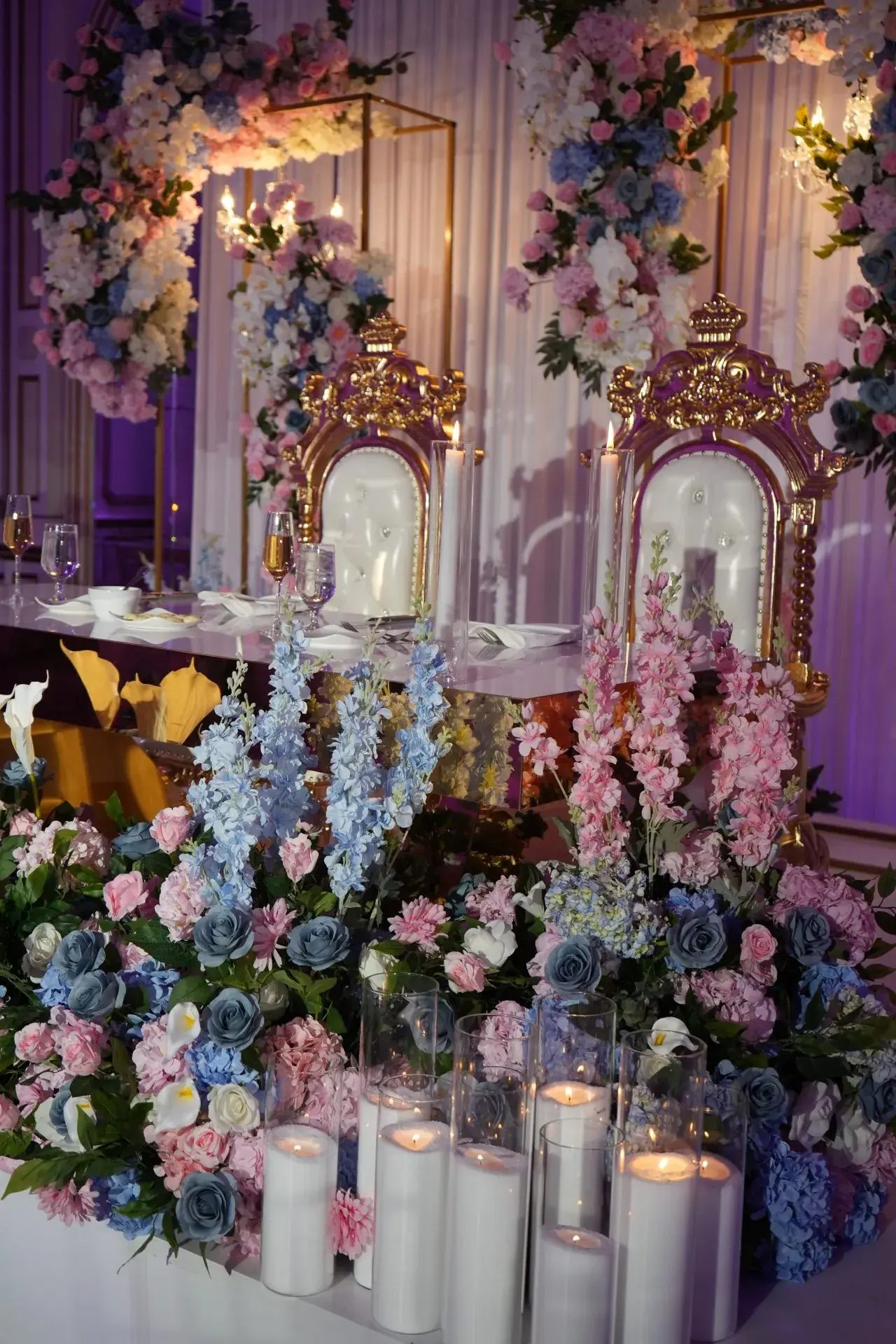 Sweetheart Table · Floral & Candle Installation — The Legacy Castle · Pompton Plains, NJ, by Let's Bloom Florist