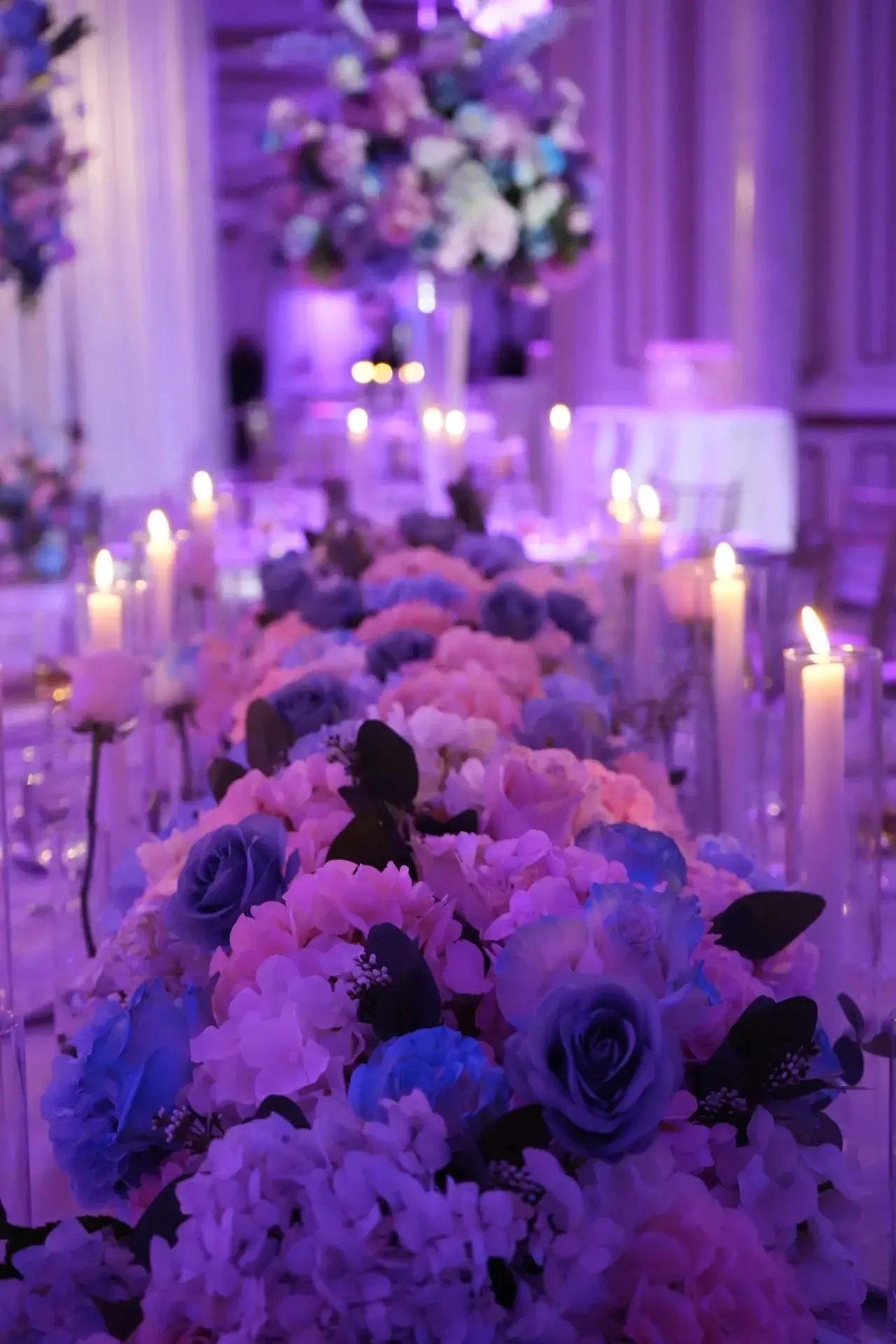 Floral Runner · Pink, Blue & Purple Blooms — The Legacy Castle · Pompton Plains, NJ, by Let's Bloom Florist