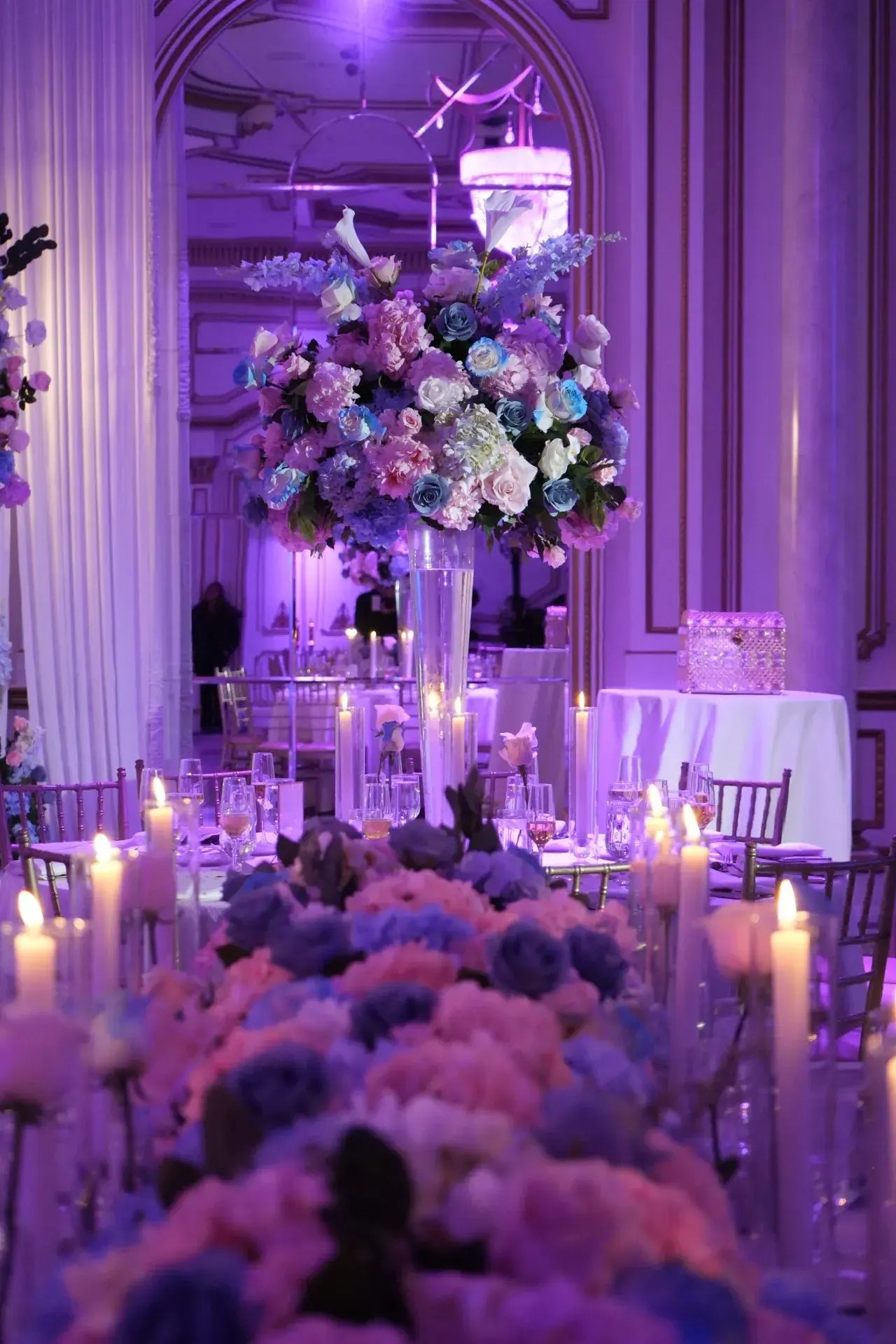 Tall Centerpiece · Colorful Floral Cloud — The Legacy Castle · Pompton Plains, NJ, by Let's Bloom Florist