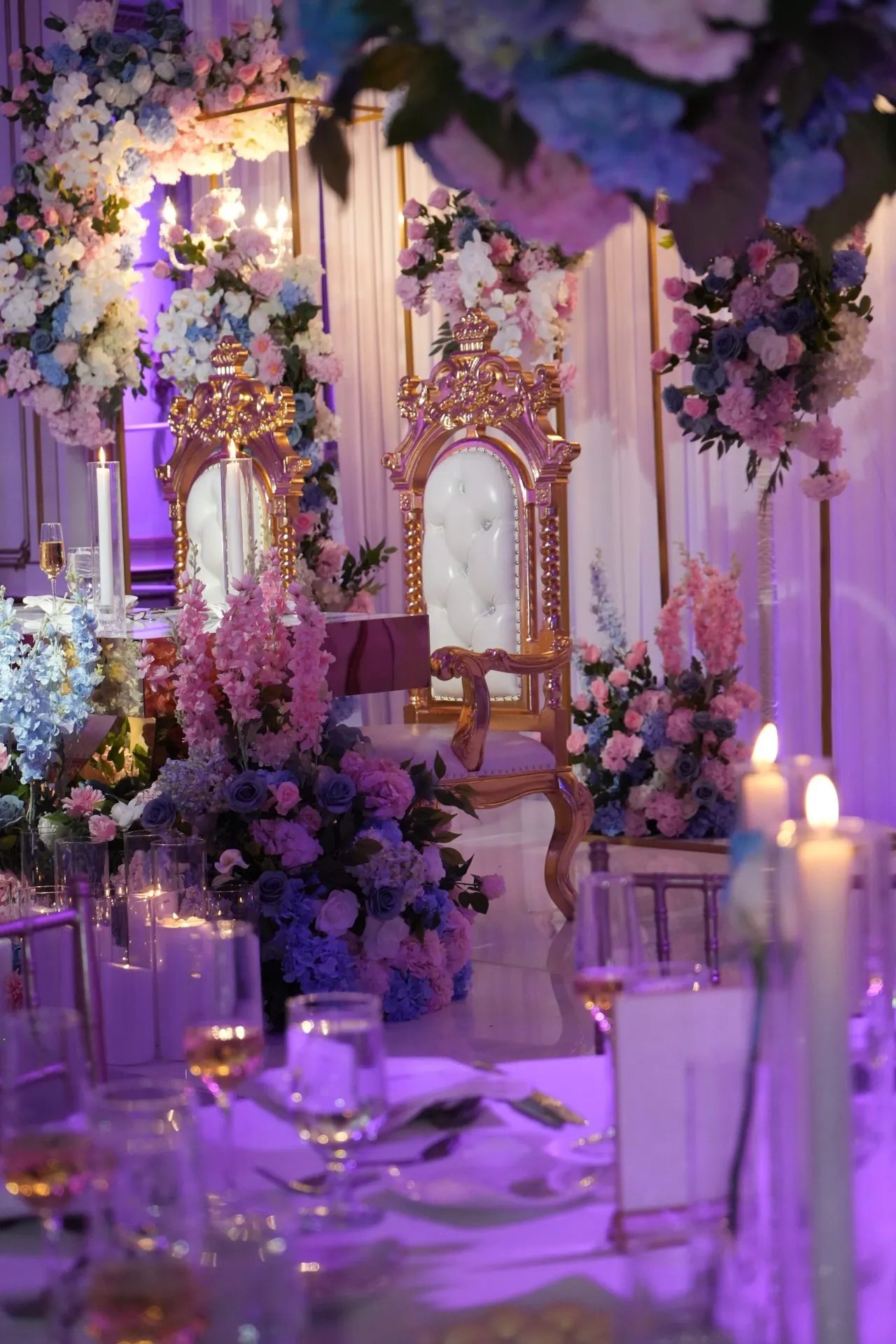 Sweetheart Table · Gold Thrones & Floral Arch — The Legacy Castle · Pompton Plains, NJ, by Let's Bloom Florist