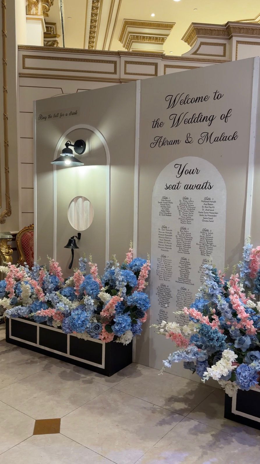 Entrance · Seating Chart & Floral Boxes — The Legacy Castle · Pompton Plains, NJ, by Let's Bloom Florist