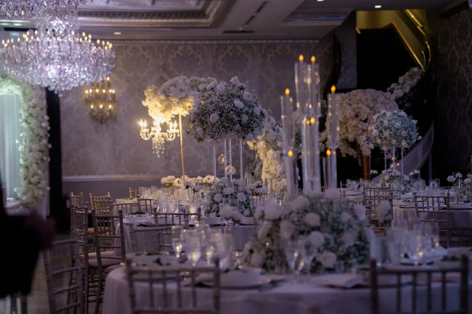 Tall Floral Cloud Centerpieces — The Venetian · Garfield, NJ, by Let's Bloom Florist