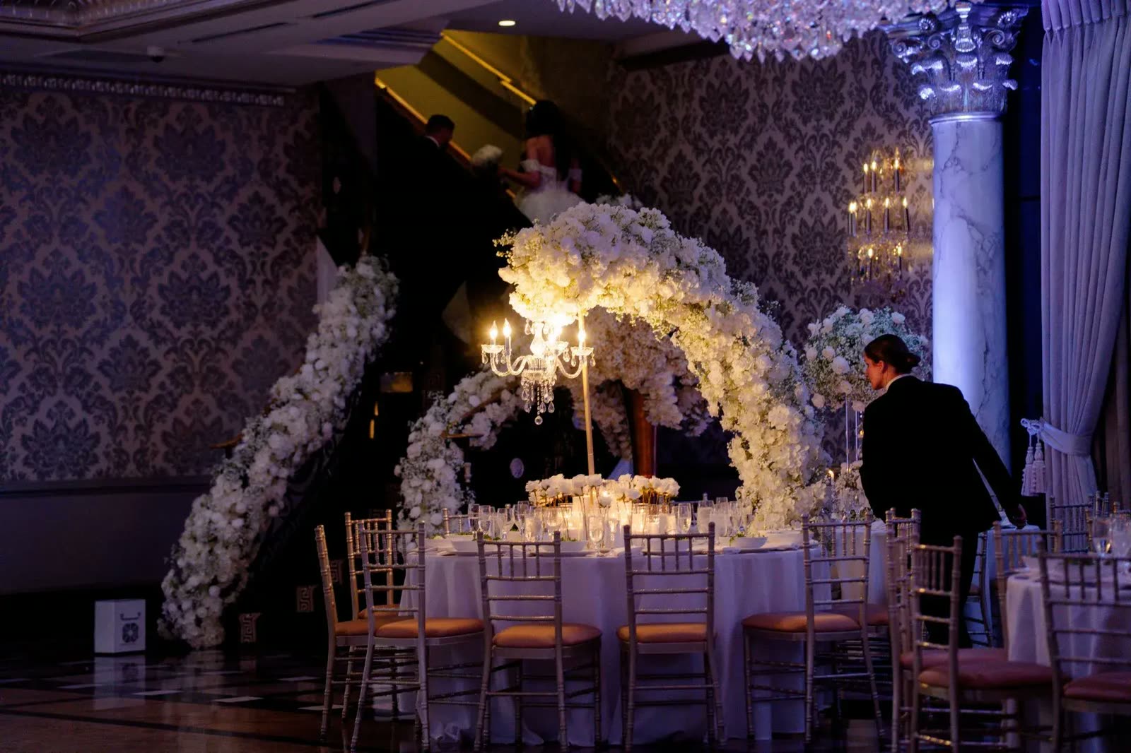 Bridal Entrance · Staircase Florals — The Venetian · Garfield, NJ, by Let's Bloom Florist