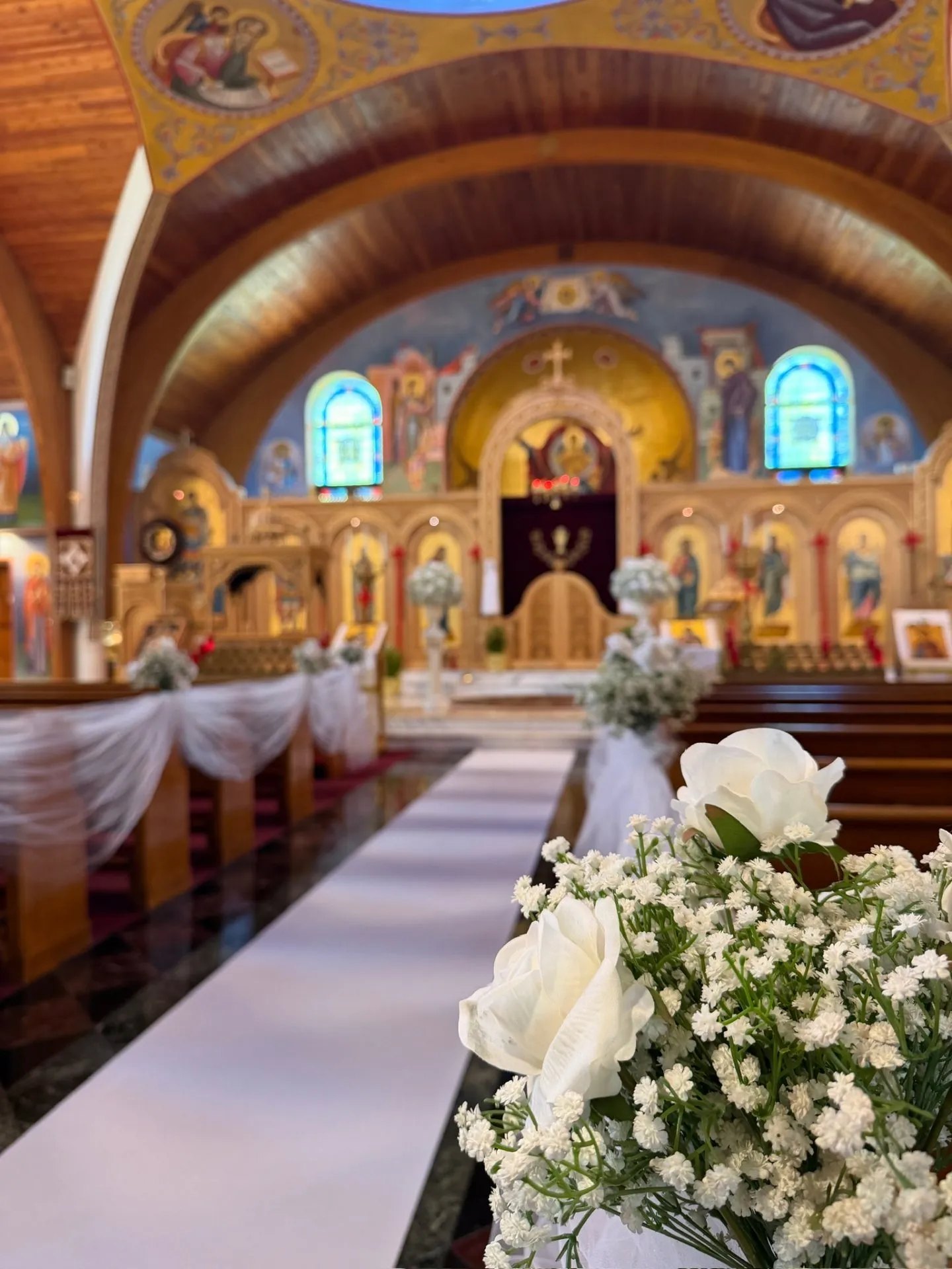 Greek Orthodox Ceremony · Aisle Florals — The Venetian · Garfield, NJ, by Let's Bloom Florist