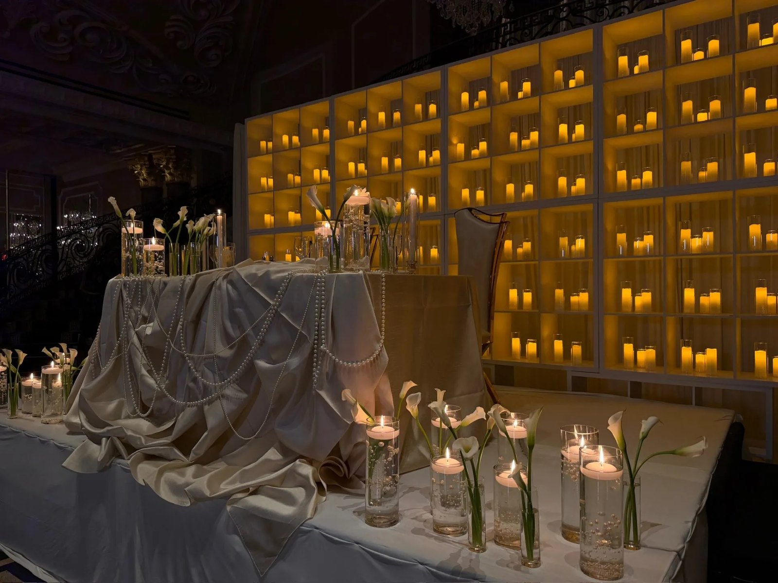 Sweetheart Table · Full Candle Wall View — The Venetian · Garfield, NJ, by Let's Bloom Florist