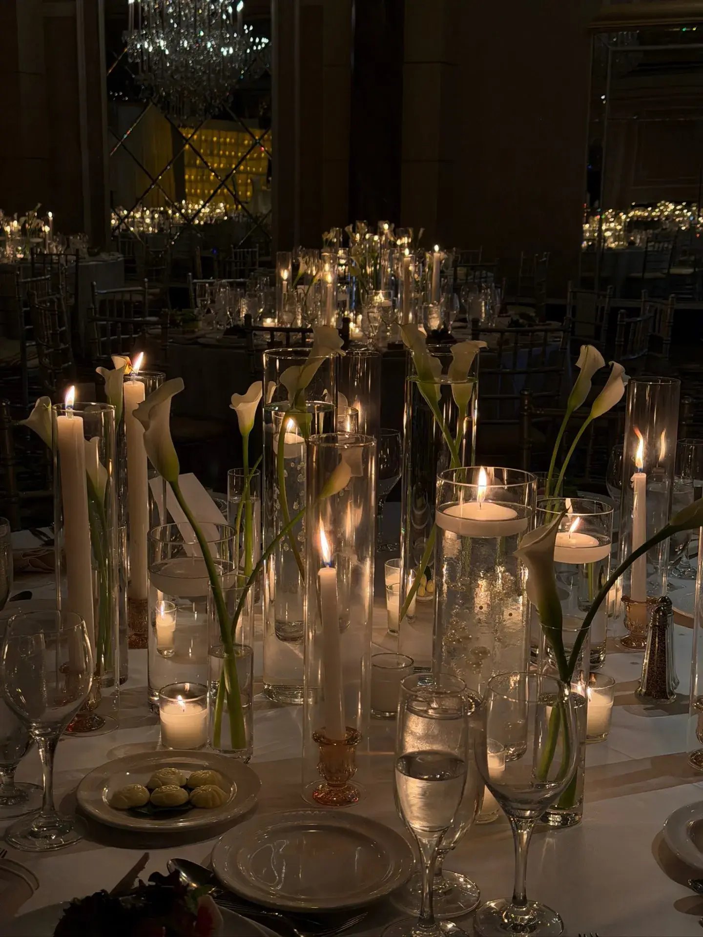 Round Table · Calla Lily & Floating Candles — The Venetian · Garfield, NJ, by Let's Bloom Florist