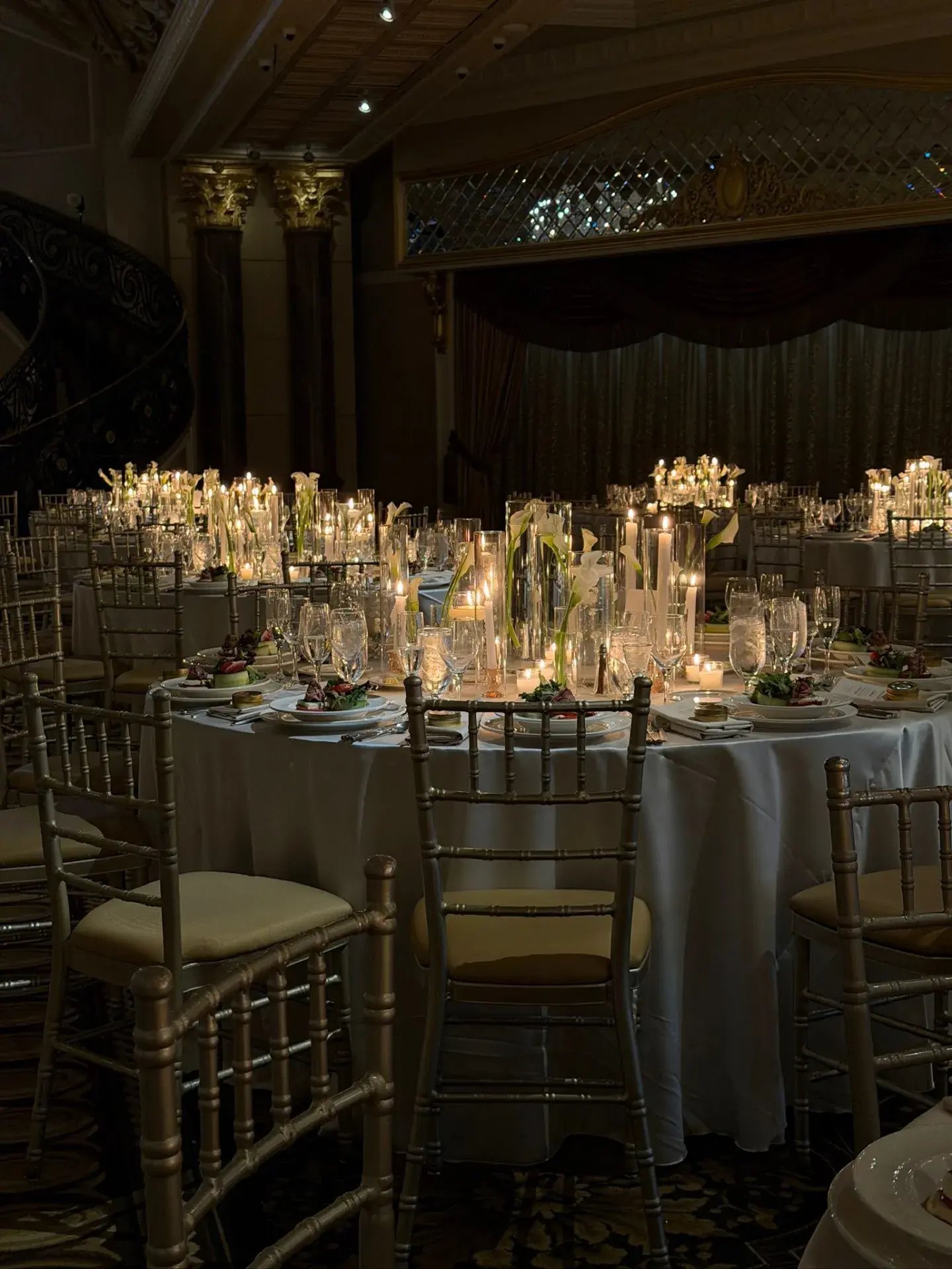 Reception Hall · Calla Lily Cylinder Centerpieces — The Venetian · Garfield, NJ, by Let's Bloom Florist