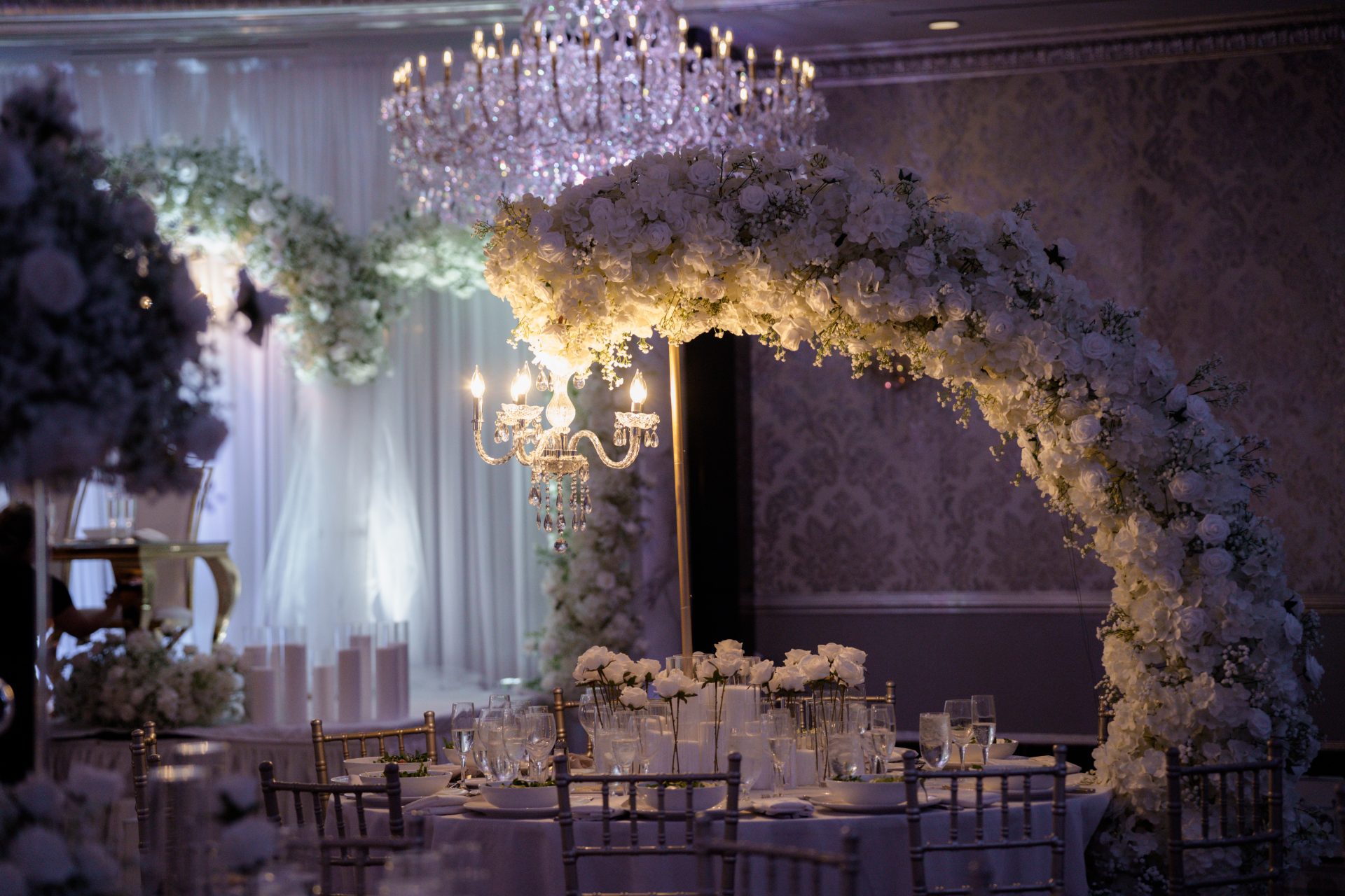 Floral moon arch crystal candelabra